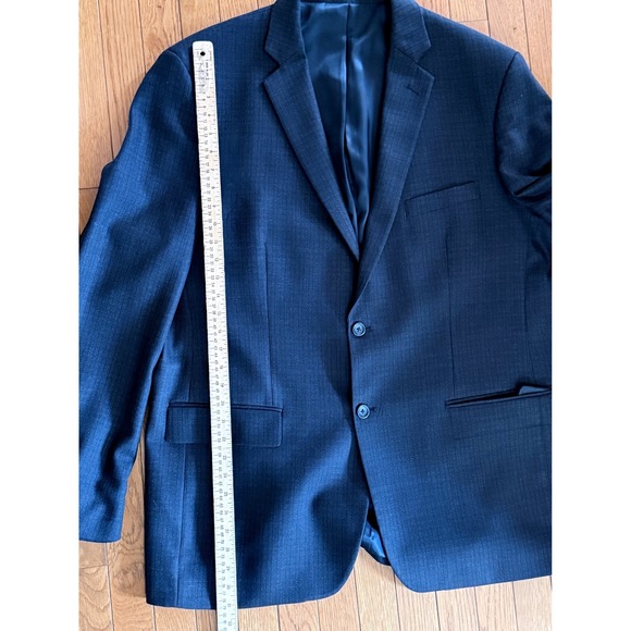 Pronto Uomo Platinum Mens 48 Long Navy Blue 100% Wool Textured 2 Button Blazer - Picture 9 of 10